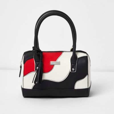 Girls black and white wave panel tote bag